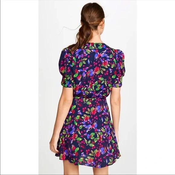 NWOT - SALONI Lea Wrap Mini Dress in Indigo Carlotta Floral. Size 6.